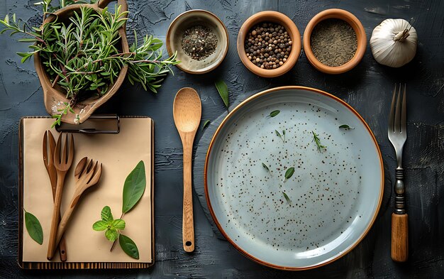 stół z talerzami i przyprawami